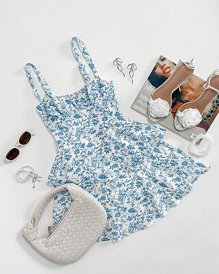 Provence Bloom Tiered Ruffle Mini Dress Blue | Selfie Leslie