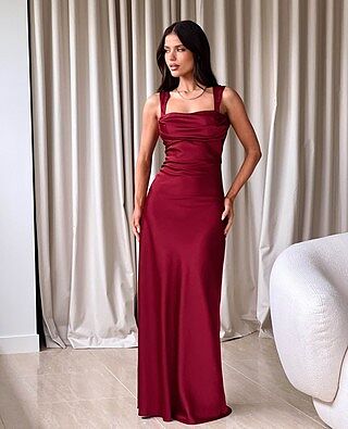 red satin evening dress Backless Maxi Satin Dress In Red