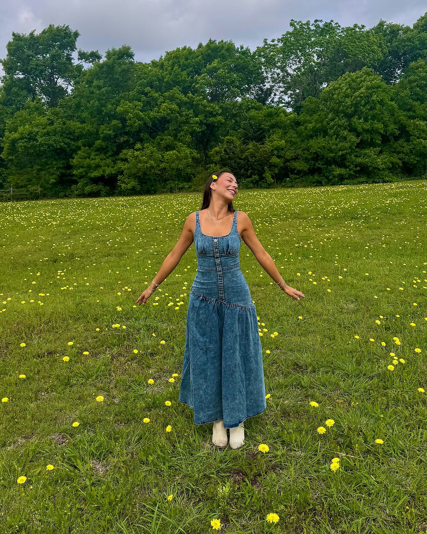 Pansy Scoop Neck Flounce Hem Maxi Dress Denim | Selfie Leslie