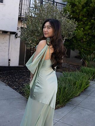 Gilded Dream Shoulder Detail Chiffon Hem Maxi Dress Sage