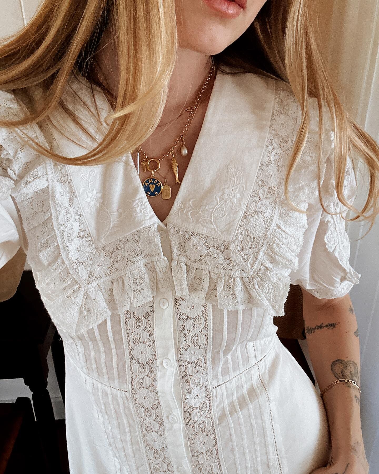 Edina Cotton Midi Dress in Pansy Embroidery White | RIXO USA