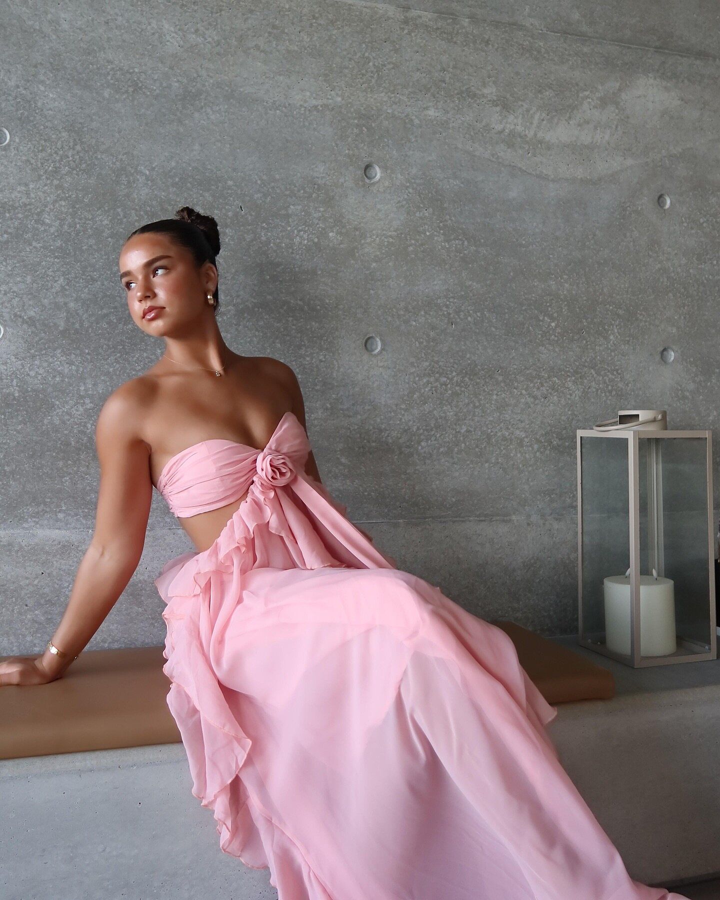 santiago cut out ruffle maxi dress fuchsia Santiago Cut-Out Ruffle Maxi Dress Blush