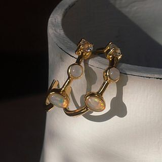 Moonstone Opal Topaz Hoops