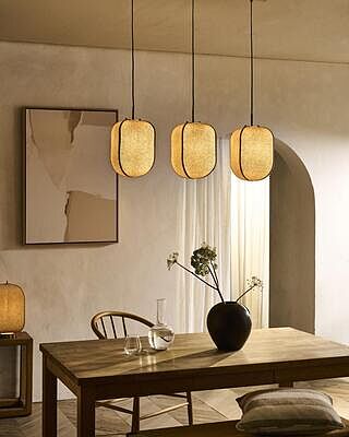 Bloxham Rectangular 3 Wire Cluster Pendant Light - Natural - Brass