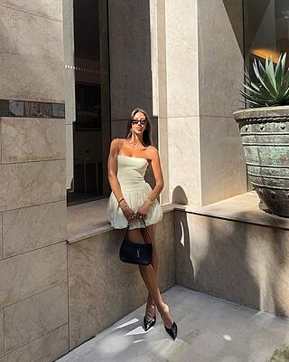 Harley Mini Dress - Strapless Drop Waist Bubble Hem Contrast Dress in White/Black | Showpo USA Harley Mini Dress - Strapless Drop Waist Bubble Hem Contrast Dress in White/Black | Showpo USA