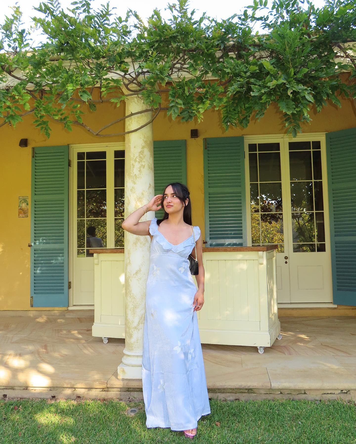 Hibiscus Ruffle A-line Maxi Dress Blue | Selfie Leslie