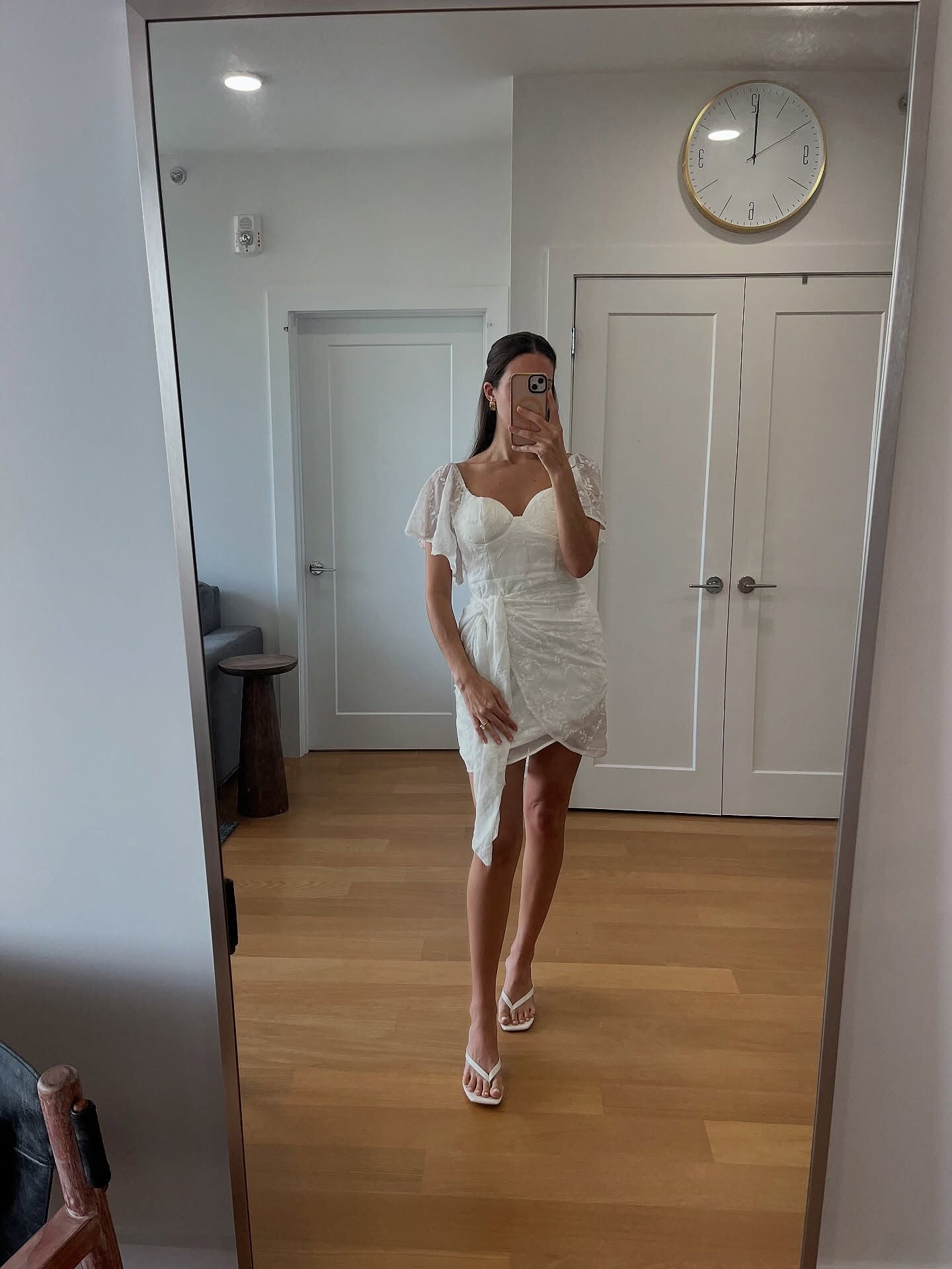 aphrodite molded bust angel sleeve wrap dress embroidered white Aphrodite Molded Bust Angel Sleeve Wrap Dress Embroidered White