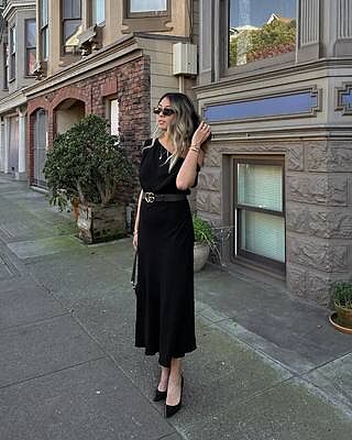 Jacqueline Midi Dress - Linen One Shoulder Dress in Black