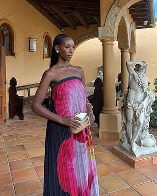 Lauriella Strapless Accordion Pleat Maxi Dress Hibiscus Black