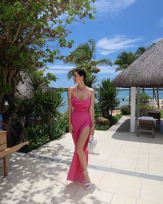 Reviena Midi Dress Cut Out Cowl Neck Dress in Hot Pink Showpo USA