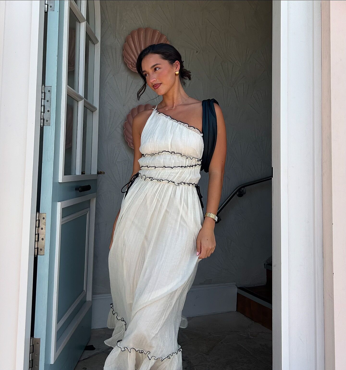 Shop the Ballad One-Shoulder Maxi Dress Cream