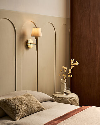 Knurled Empire Torch Wall Light - Light Natural Cotton - Brass