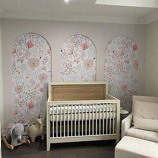 Kids Soft Light Pink / Blue Wildflowers Floral Pattern Wallpaper Mural