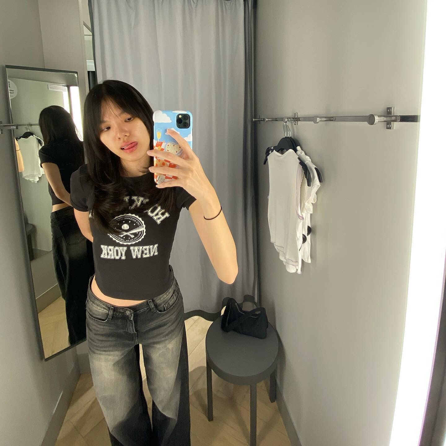 Back Slit Washed Wide Leg Jeans CN306 - Korean Women's Back Slit Washed Wide Leg Jeans CN306 - Korean Women's