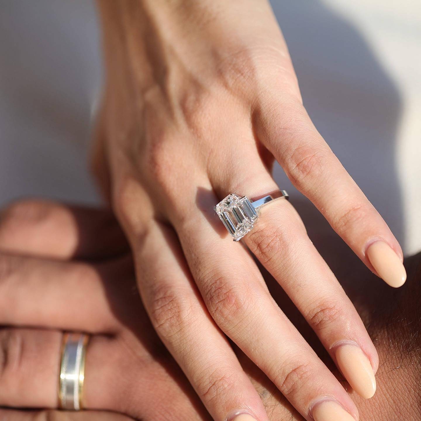 Emerald cut baguette engagement on sale rings