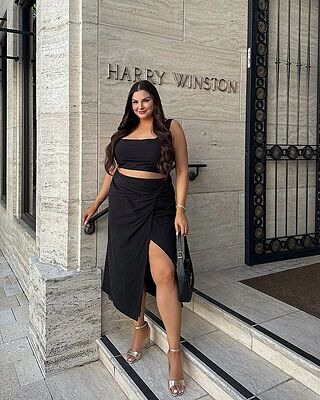 Gibson Two Piece Top and Skirt Set - Linen Crop Top and Knot Front Midi Skirt Set in Black