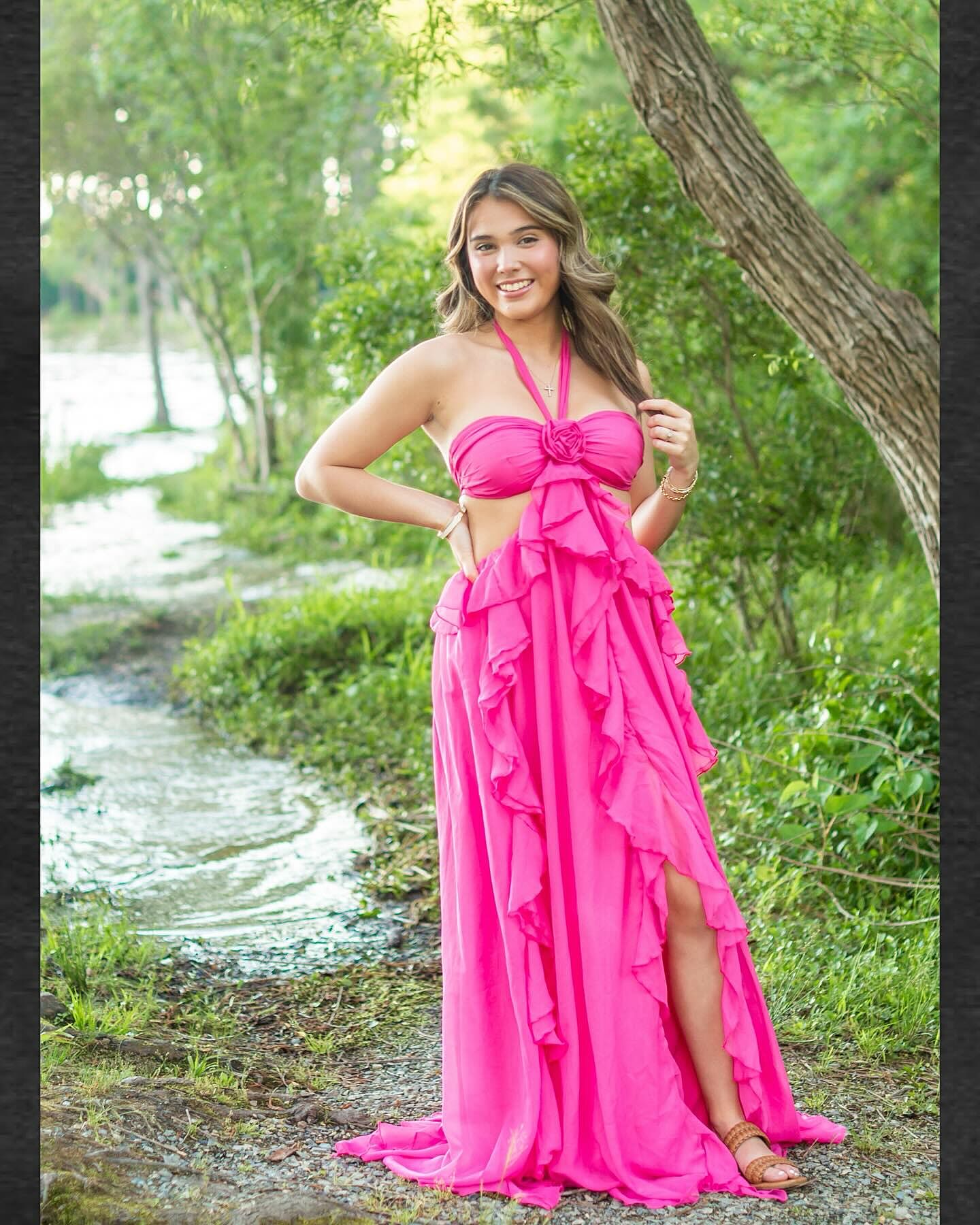 Santiago Cut-Out Ruffle Maxi Dress Fuchsia | Selfie Leslie