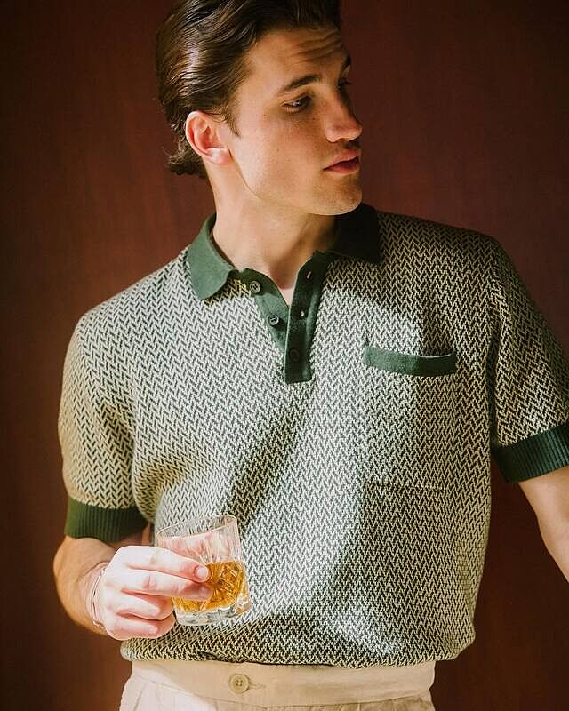 Men's Knitted Polo Shirt | Casa Martini | Forest Green | Percival