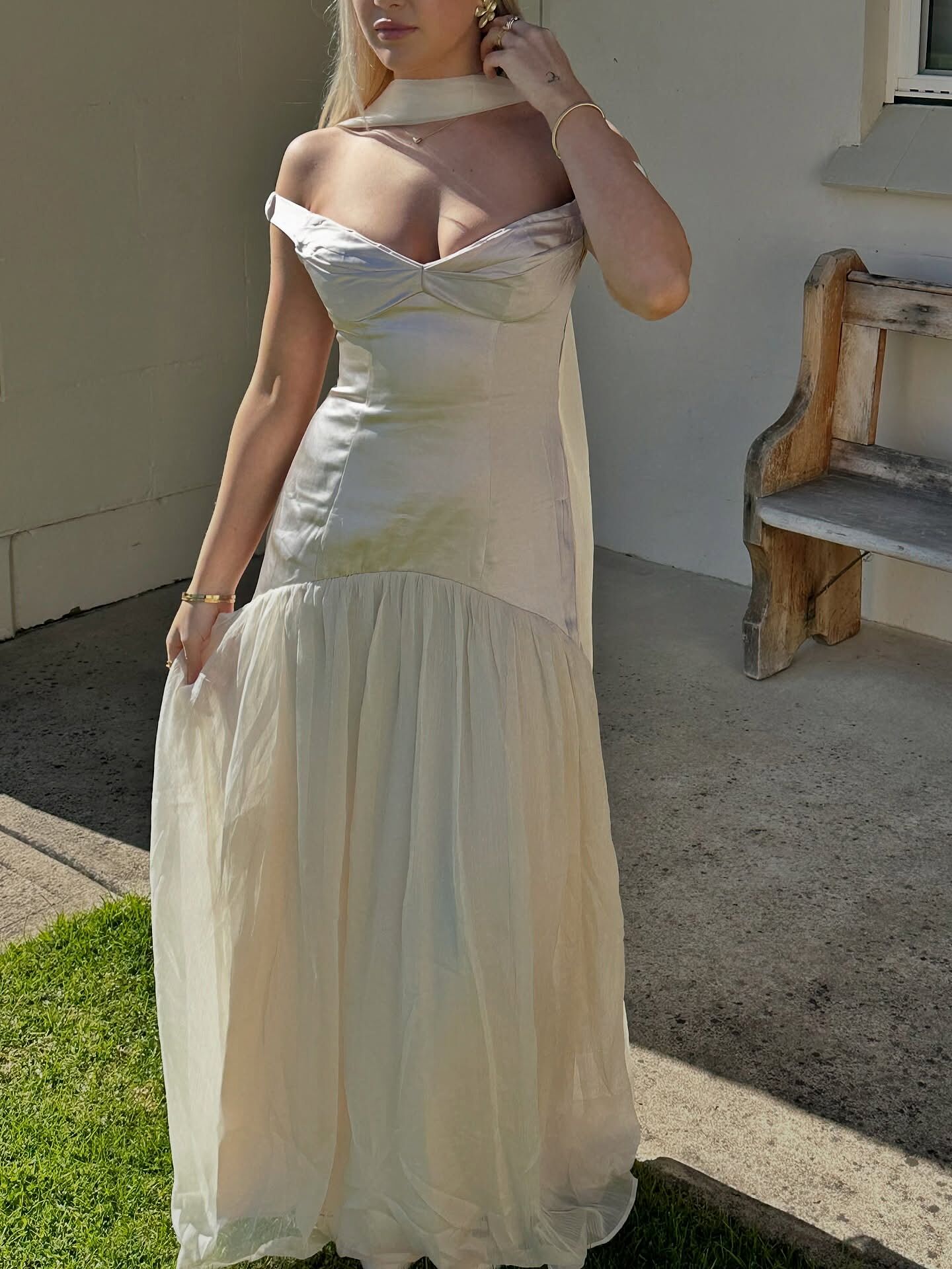 green emerald velvet dress Adelie Maxi Dress Champagne main image 1