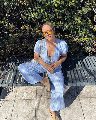 Lunya Blue Gingham Tie Up Top | Beginning Boutique US