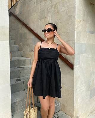Clover Mini Dress - Back Bow Babydoll Dress in Black | Showpo USA Clover Mini Dress - Back Bow Babydoll Dress in Black | Showpo USA