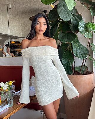 Pietra Mini Dress - Knitted Off Shoulder Dress in Cream | Showpo USA