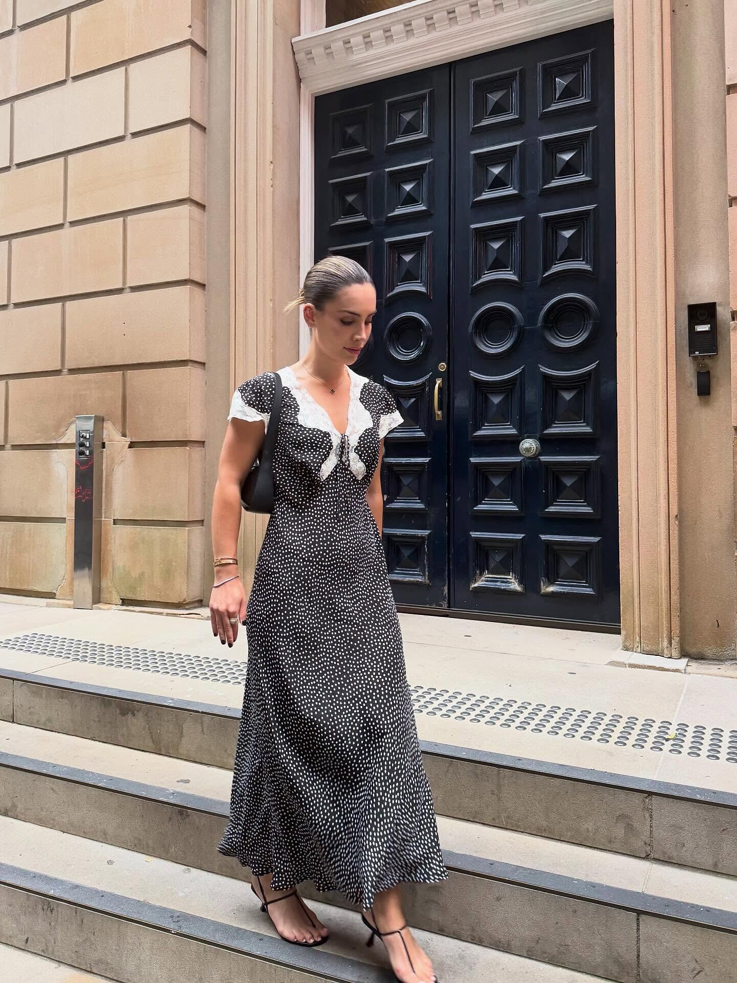 Amari Silk-Velvet Midi Dress in Black | RIXO USA