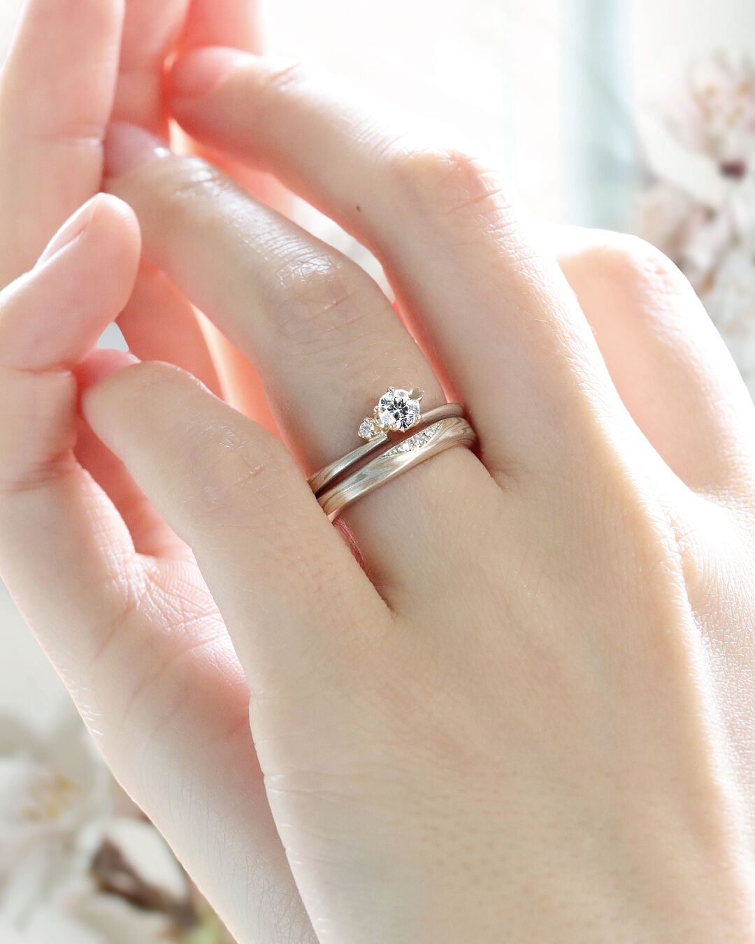 結婚指輪デザイン（木目金波型 WGxPGxSV-恋風）｜杢目金屋