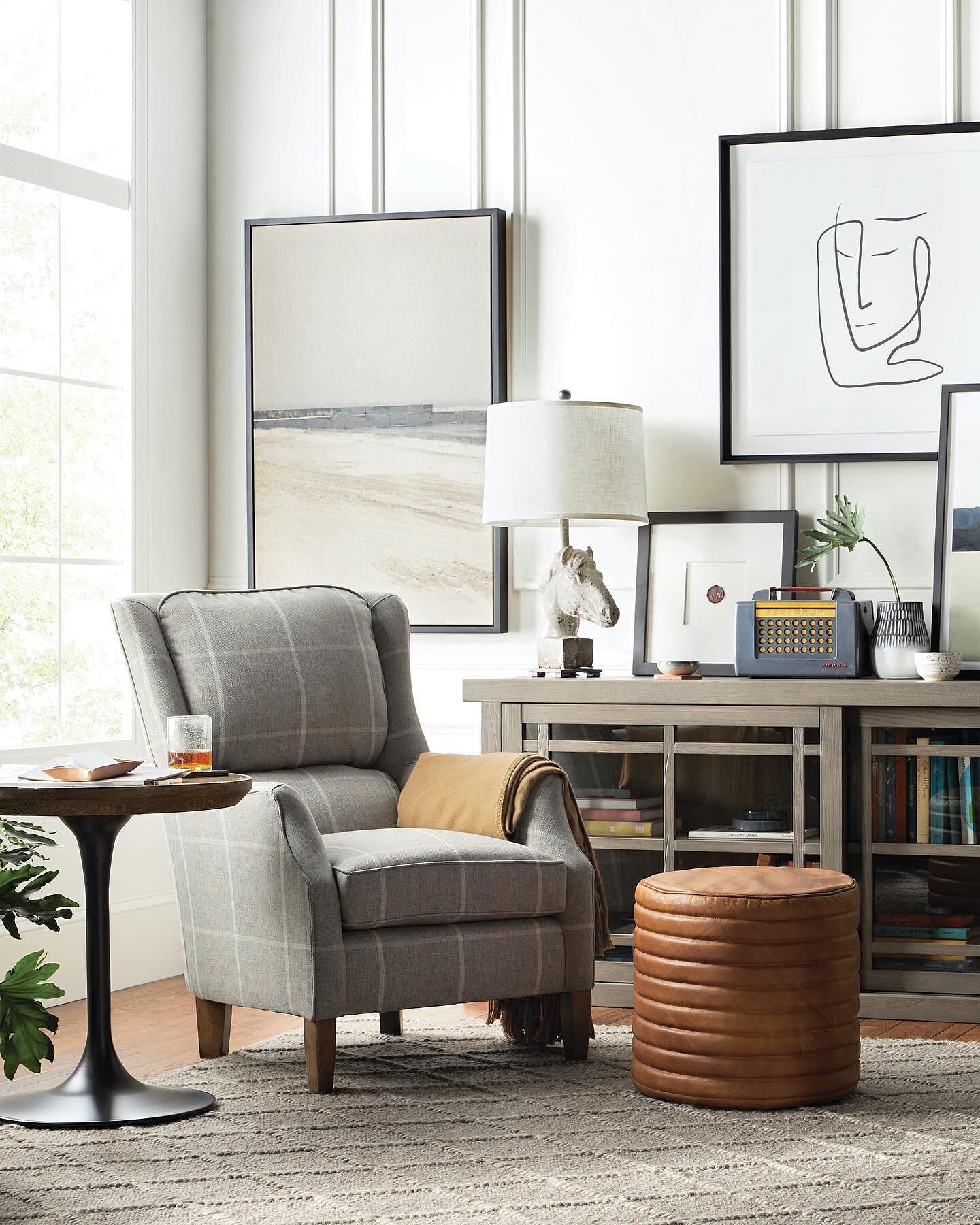 Round Channel Leather Pouf – Arhaus
