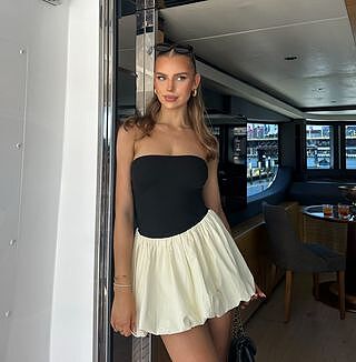 Harley Mini Dress - Strapless Drop Waist Bubble Hem Contrast Dress in  White/Black | Showpo USA