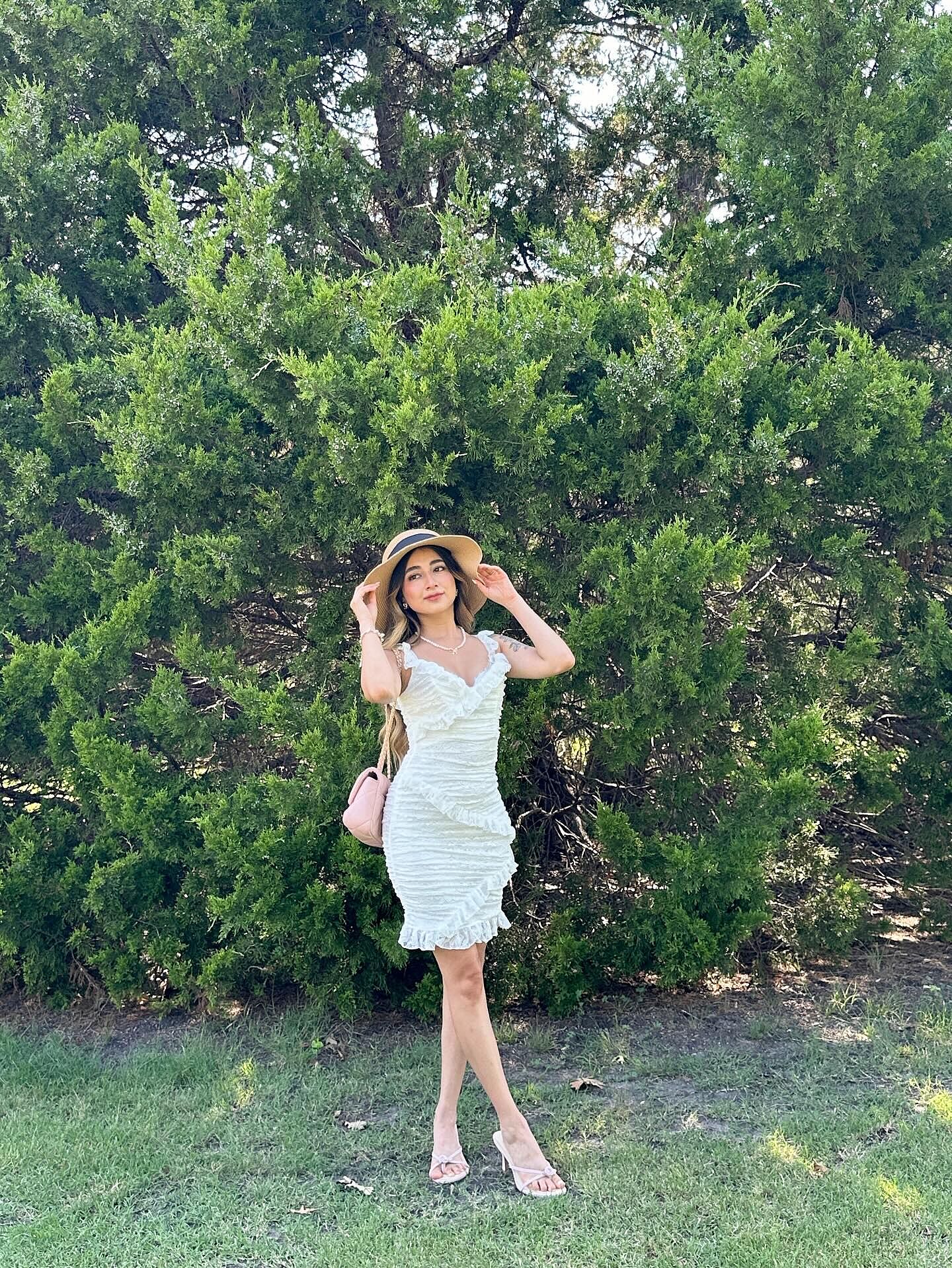 selfie leslie la vida frill trim off shoulder mini dress La Vida Frill Trim Mini Dress White