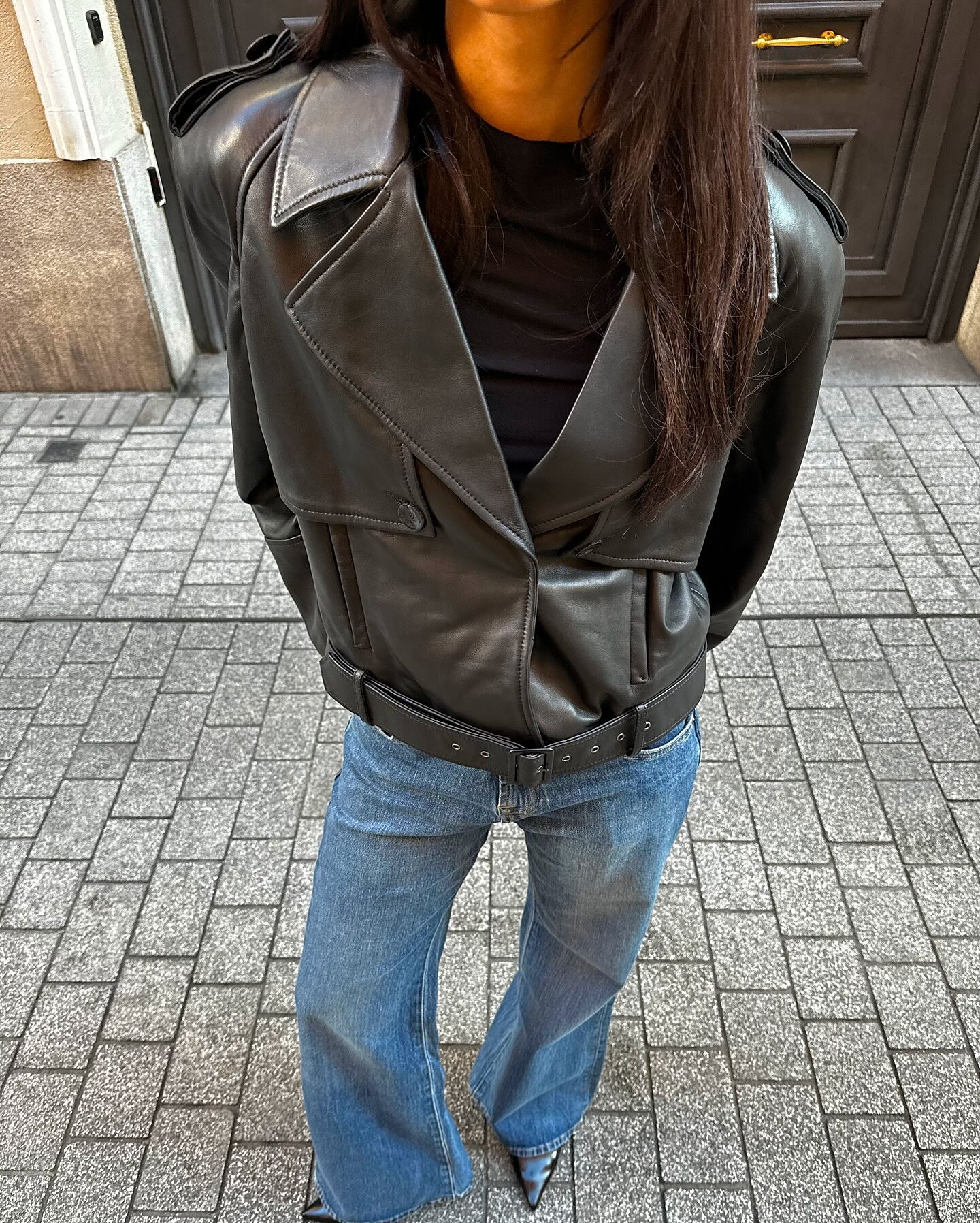 Italian Leather Cropped Moto Jacket in Black | 7 For All Mankind