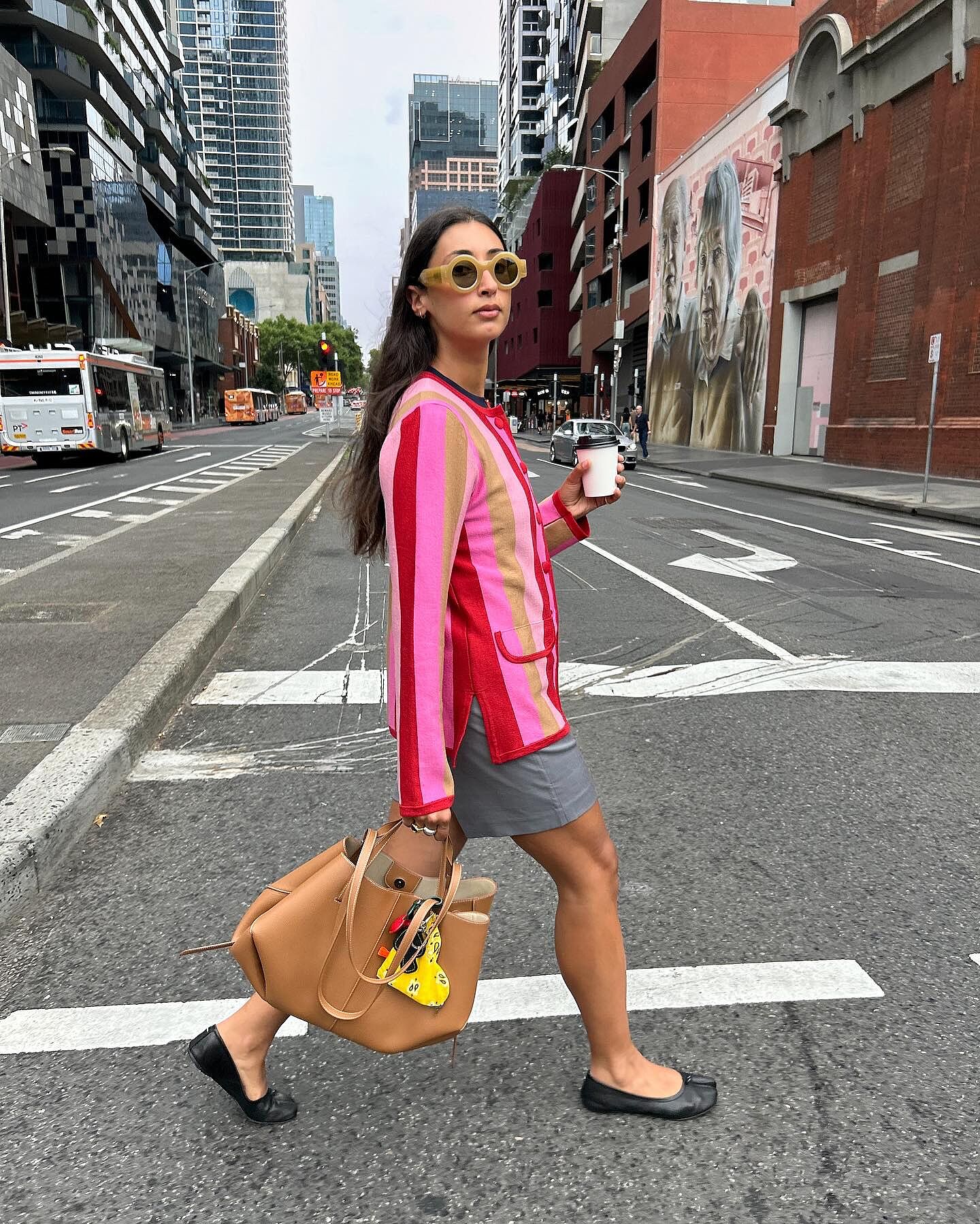 Mirja Merino Wool Cardigan in Victoria Stripe Jacquard Pink | RIXO
