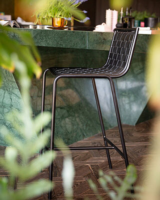 Berkley Black Metal Counter Height Stool - Black Leather