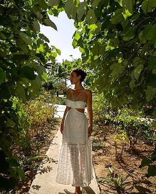 Shop the Zoya Tie-Up Back Lace Maxi Dress White