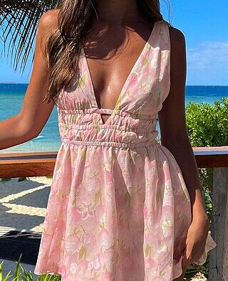Genovia Pink Floral Chiffon Mini Dress | Beginning Boutique US