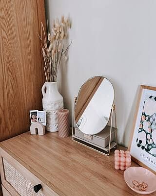 Taupe & Gold Dressing Table Mirror & Jewellery Stand