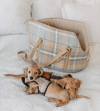 Sand Sheltie Adjustable Plaid Tweed Luxury Dog Carrier