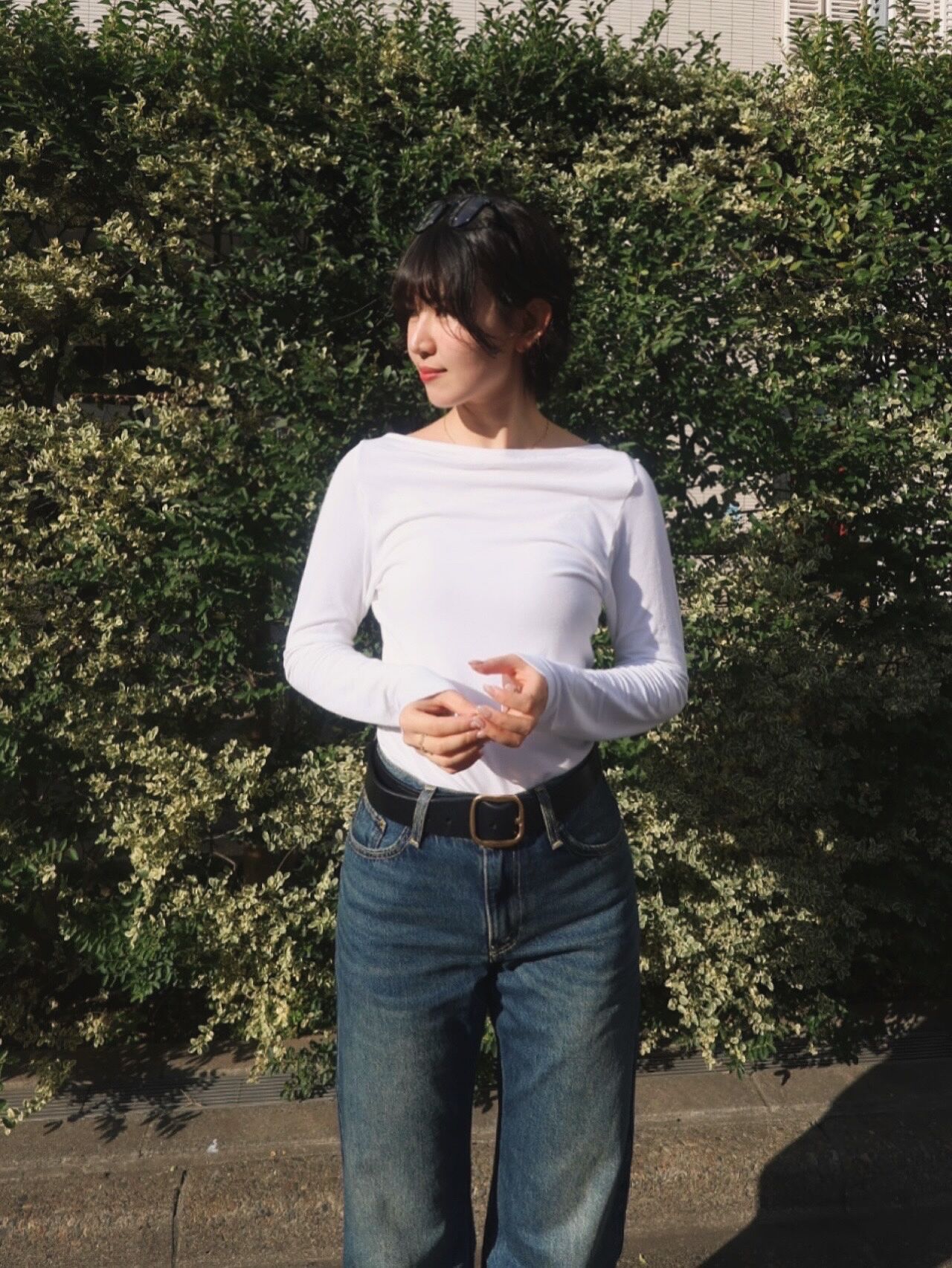 ボートネックロングスリーブトップ | Black