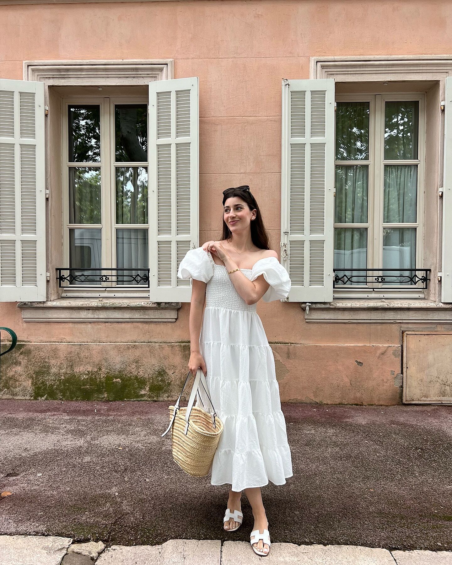 off the shoulder fitted midi dress Floral Print Off-shoulder Puff Sleeve Fitted Midi Dress