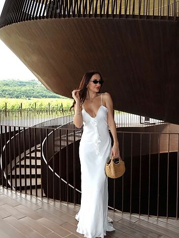 Prosecco White Rosette Frill Maxi Dress