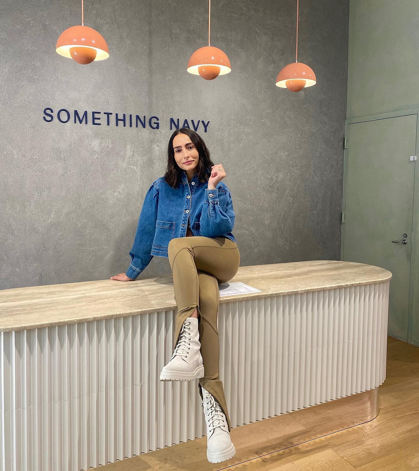 something navy denim jacket