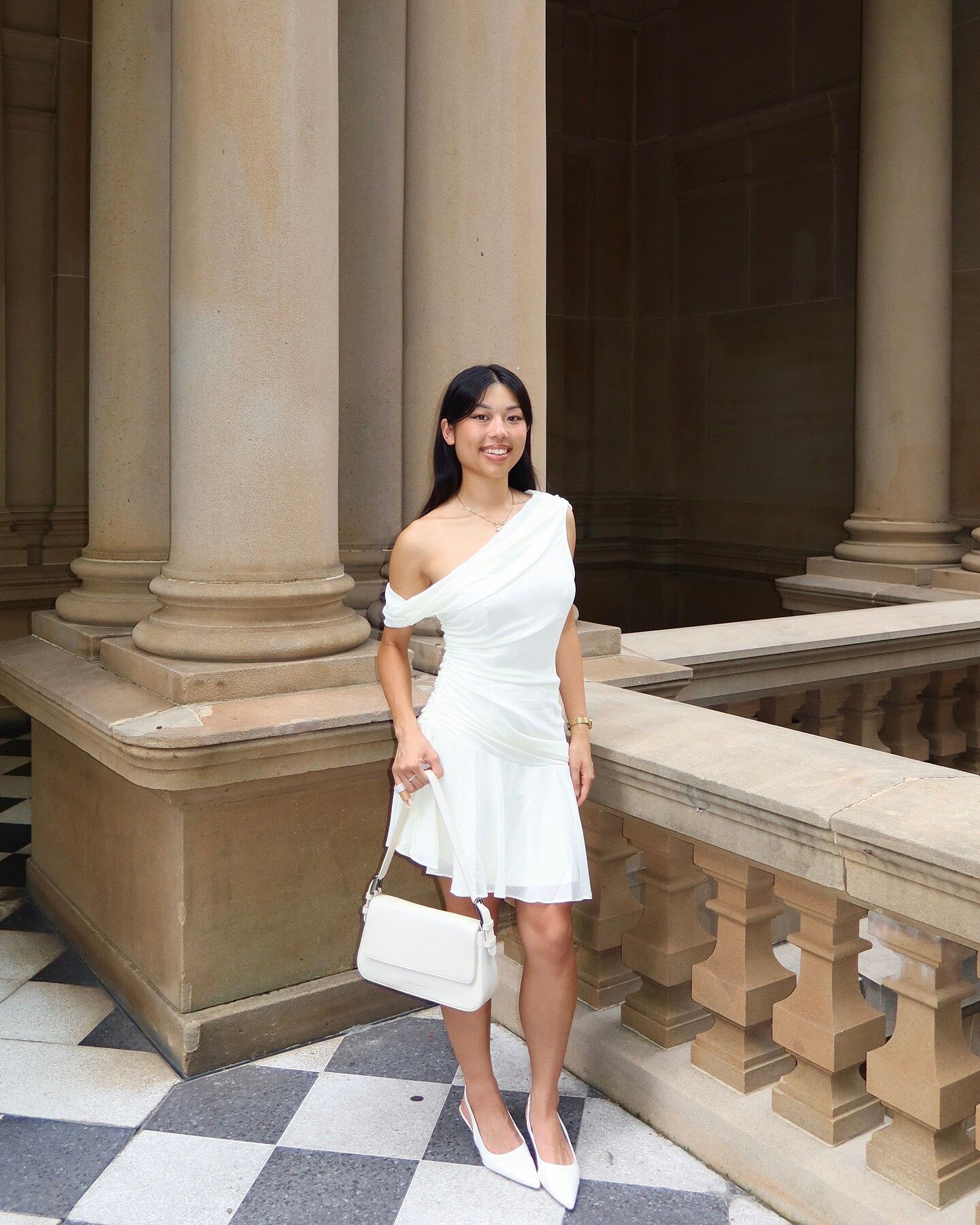 anaisa asymmetric neckline draped maxi dress oyster Shona Joy - Agnes Draped Ruffle Maxi Dress main image 1
