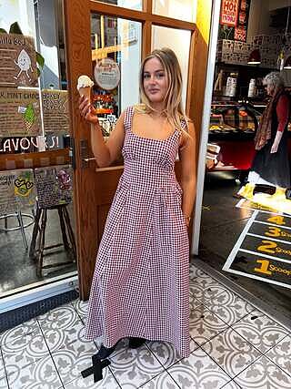 SELMA DRESS MERLOT GINGHAM