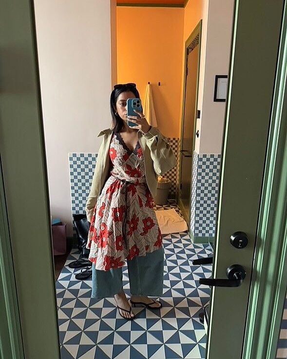 Sandrine Midi Dress in Red Milos Floral Cream | RIXO