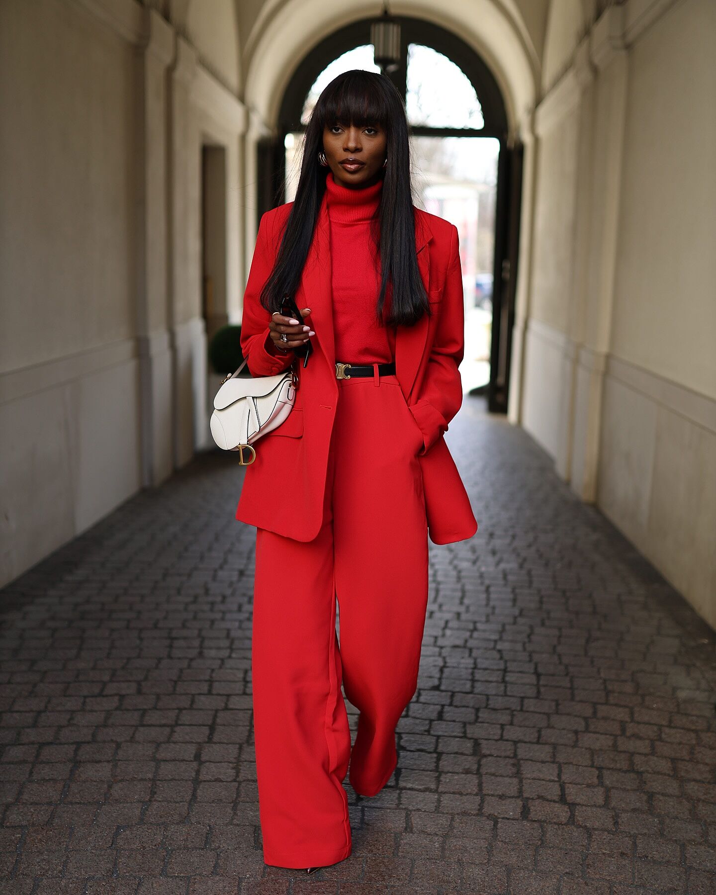 Bonnie Pants - High Waisted Tailored Wide Leg Pants in Red