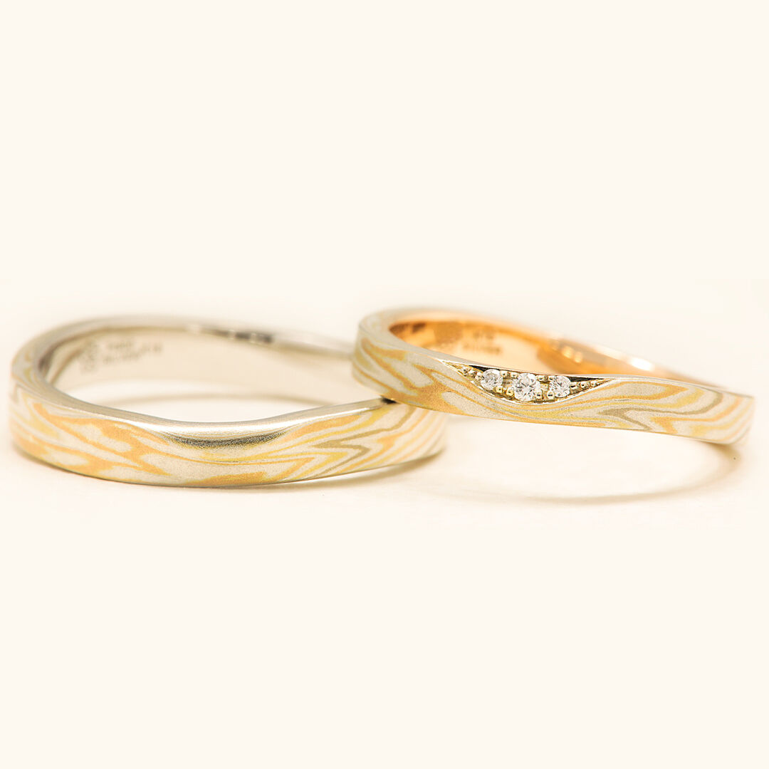 結婚指輪デザイン（木目金波型 PGxSV-ピンクゴールド）｜杢目