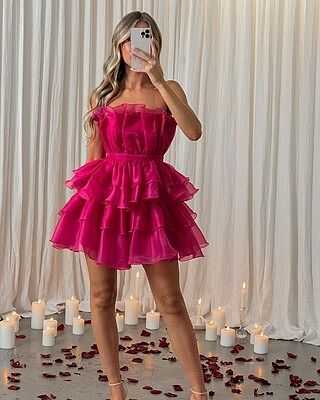 Shop the Bon Bon Tiered Chiffon Mini Dress Fuchsia