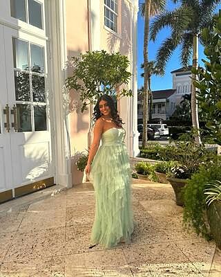 Rori Tulle Cascade Maxi Dress Sage | Selfie Leslie