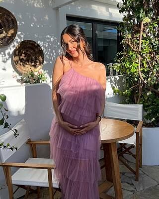 Shop the Arrabel Tiered Ruffle Tulle Maxi Dress Plum